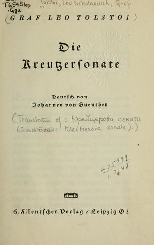 Leo Tolstoy: Die Kreutzersonate (German language, 1920, H. Fikentscher)