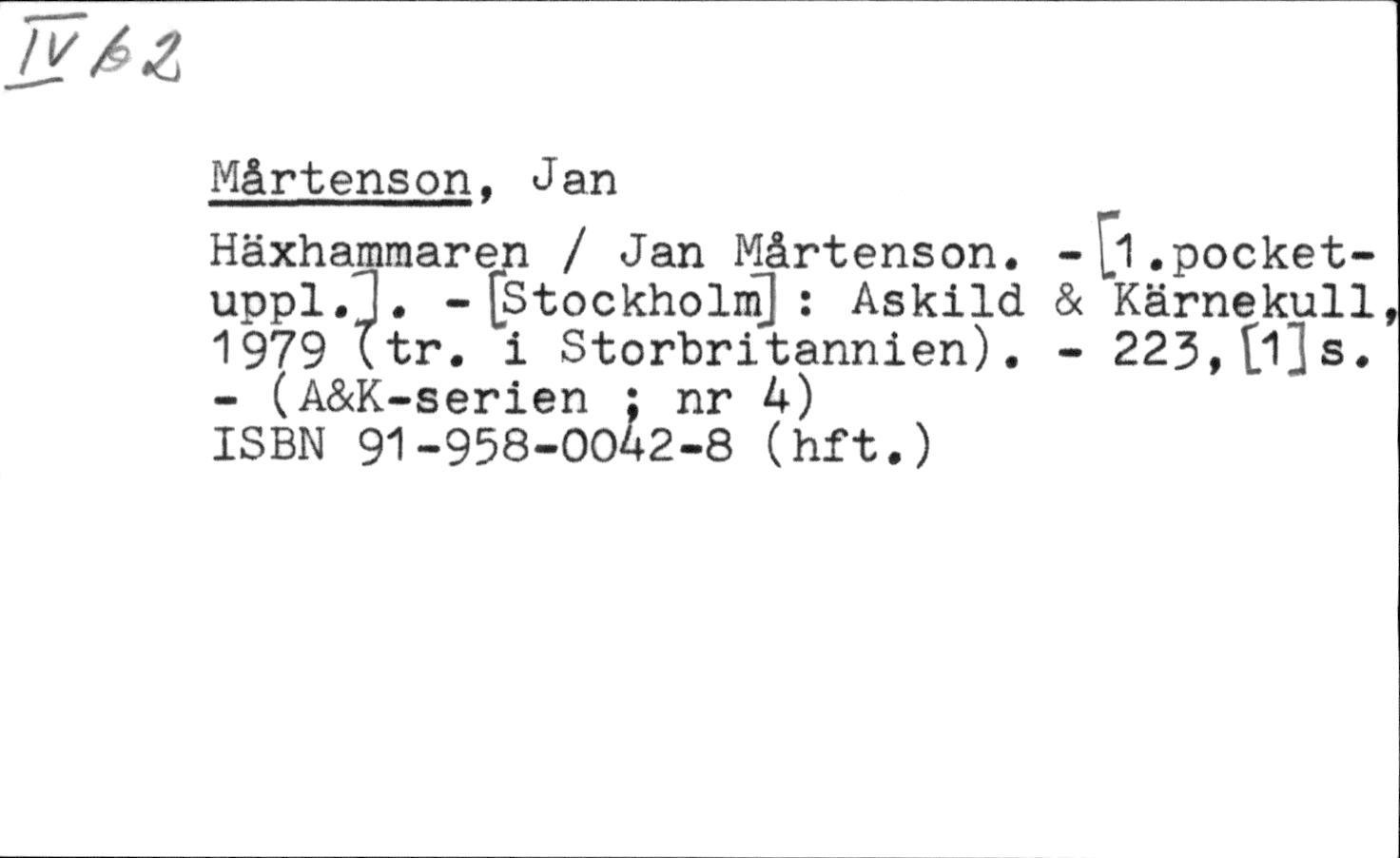 Jan Mårtenson: Häxhammaren (Hardcover, 1979)