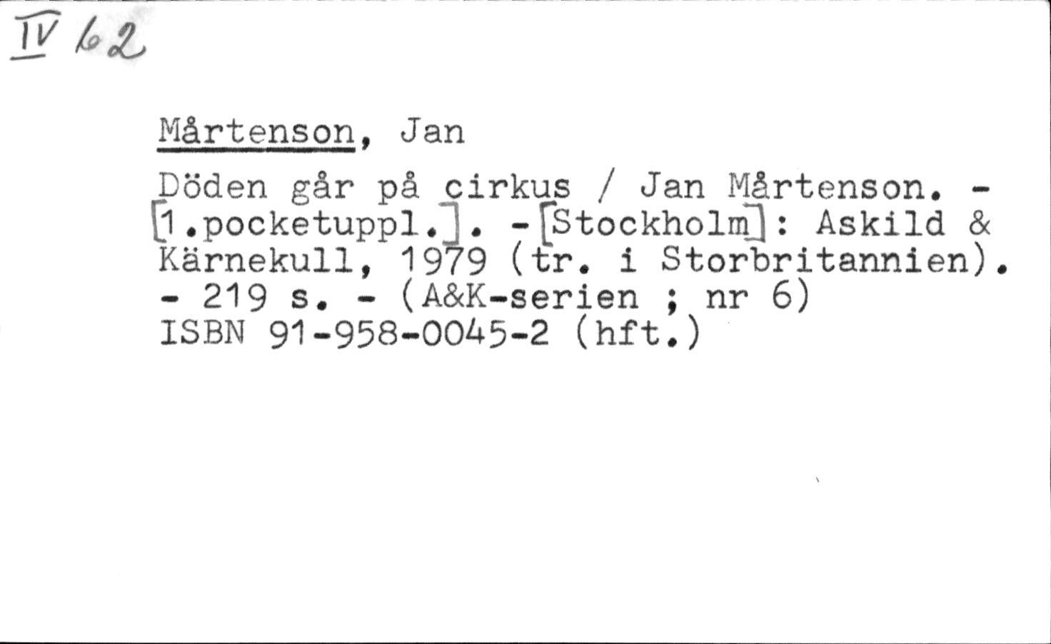 Jan Mårtenson: Döden går på cirkus (Hardcover, 1979)