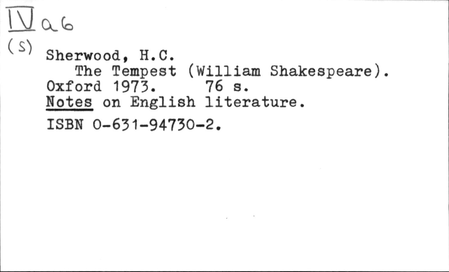 H.C Sherwood: The Tempest (William Shakespeare). (Hardcover, 1973)